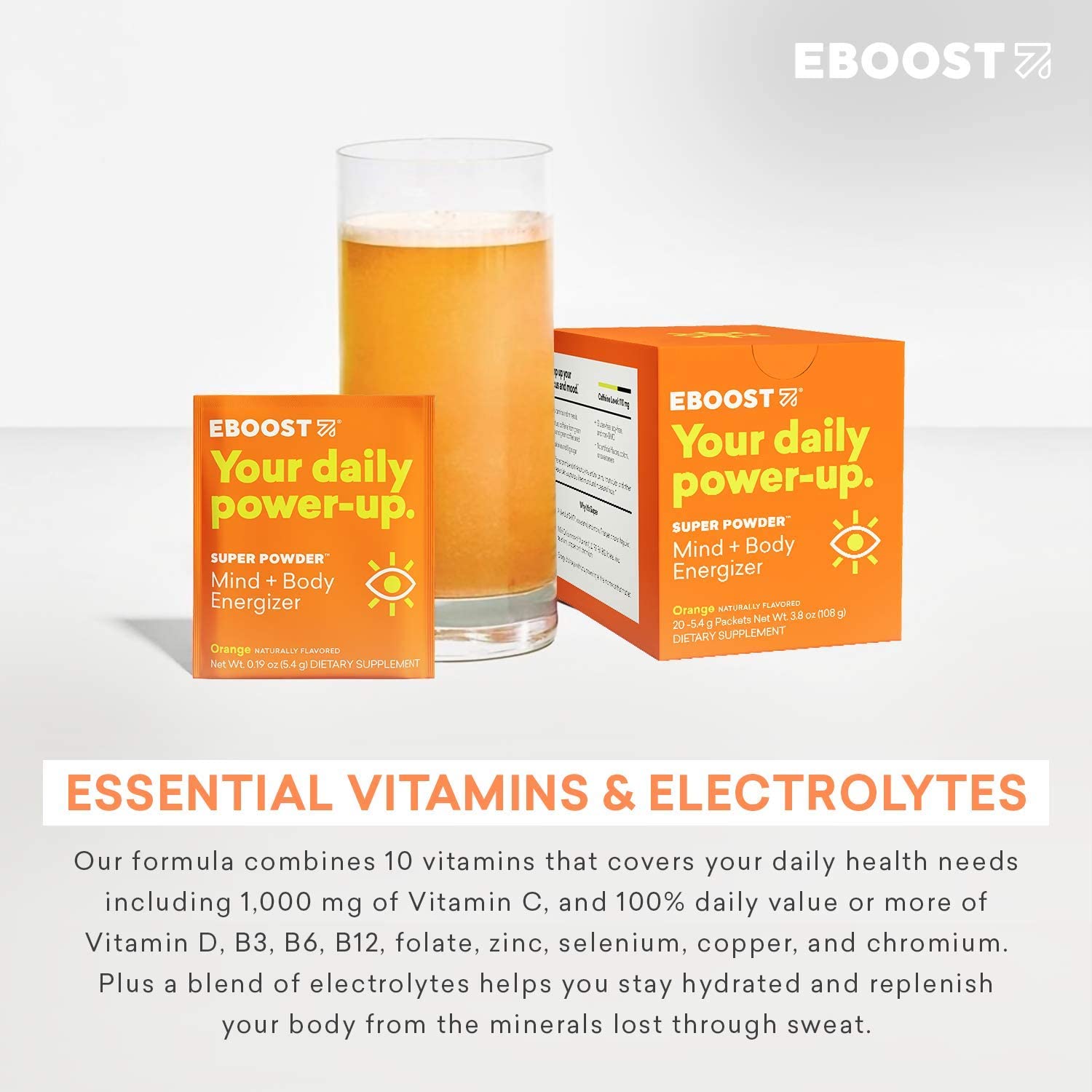 EBOOST Energy Drink & Electrolyte Powder, 20 Packets - Super Powder Pink Lemonade with No Added Sugar - Essential Blend of Vitamins, Nootropics & Natural Caffeine and Hydration - Pre & Post Workout - Image 4